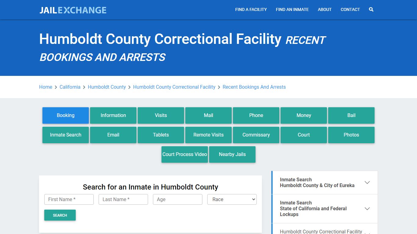 Humboldt County Correctional Facility CA Recent Arrests and Bookings